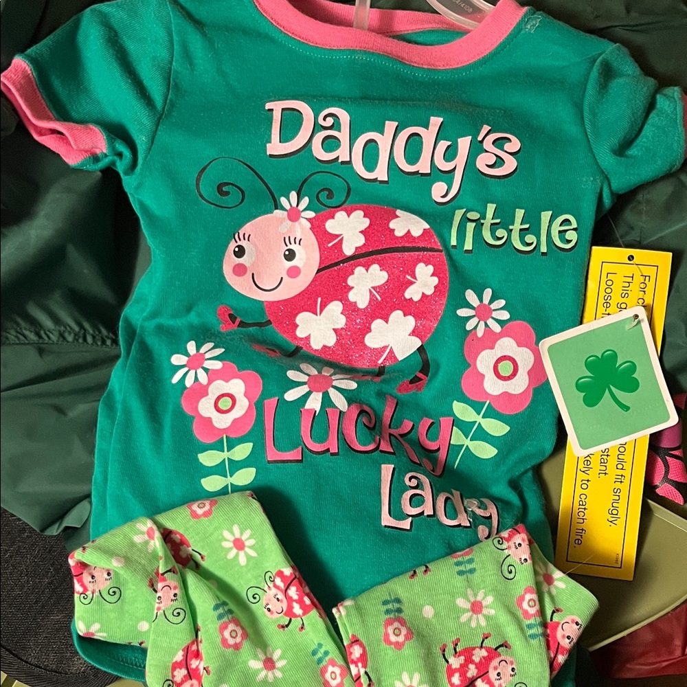 Lucky Ladybug Kids Pajamas - Green and Pink